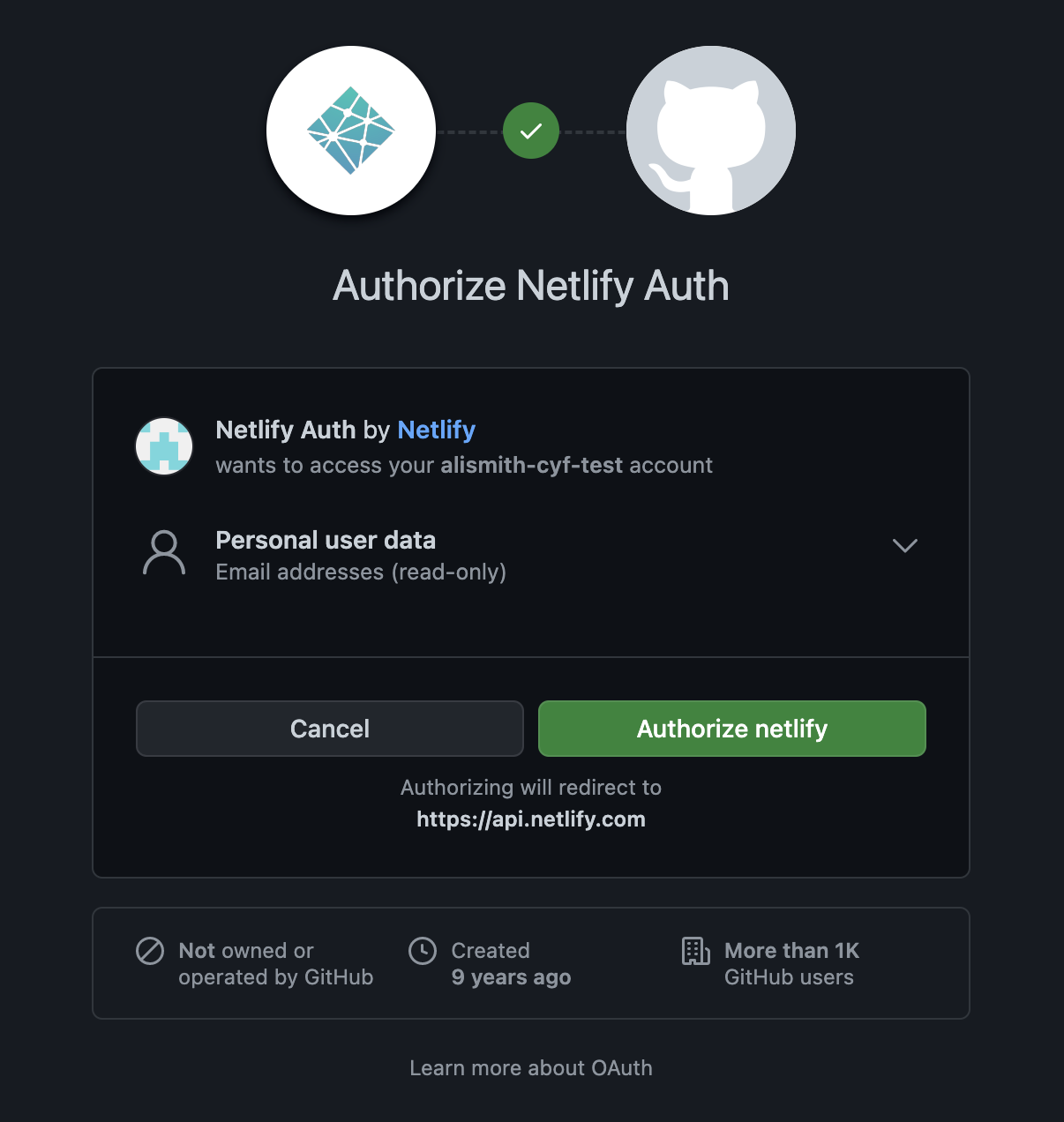 Granting GitHub account permissions to Netlify