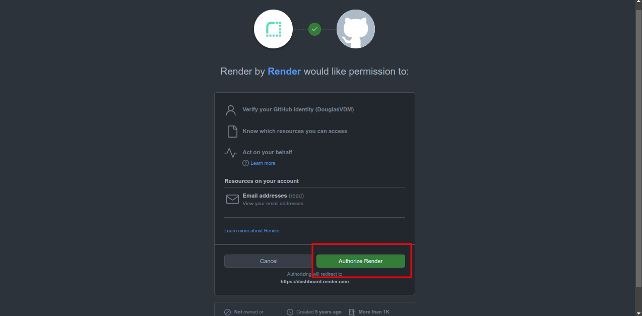 Authorise Render to access GitHub