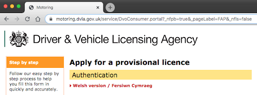 the title is motoring on each page, but it&#39;s for applying for a provisional licence