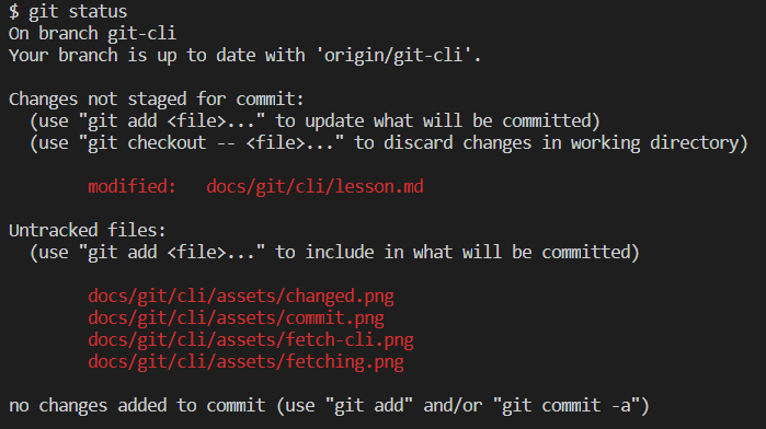 Viewing changed files in Git CLI