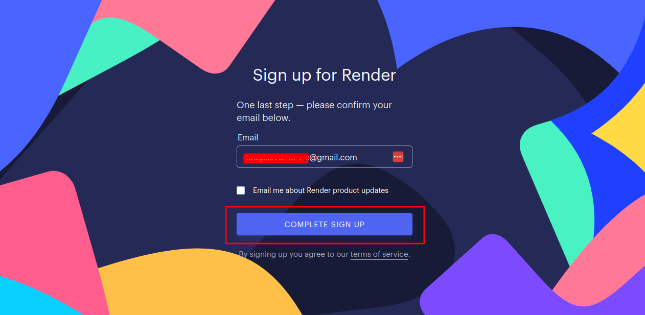 Complete sign up with Render