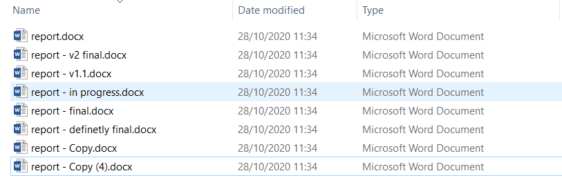 Example of bad file naming when working on a document