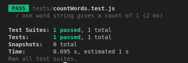 Passing test case for countWords